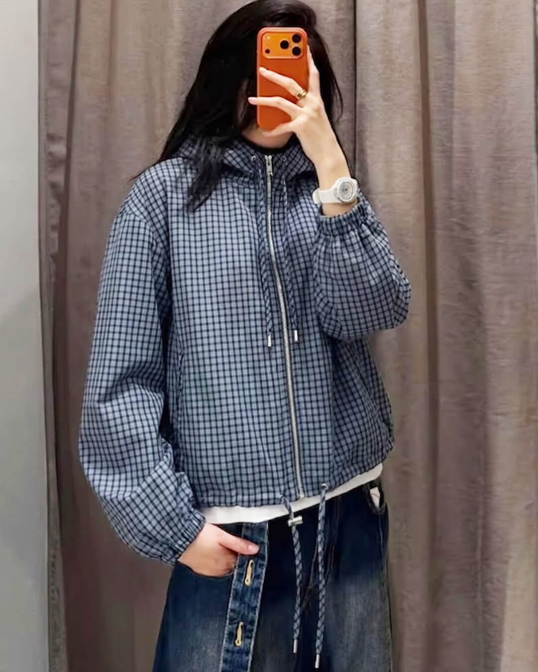 SOERA Daniela Plaid Hooded Cropped Jacket - Jacket -  Blue S