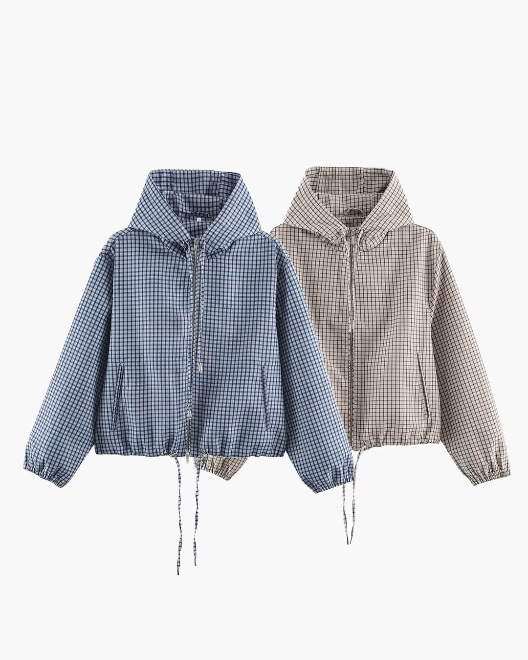 SOERA Daniela Plaid Hooded Cropped Jacket - Jacket -  Blue S