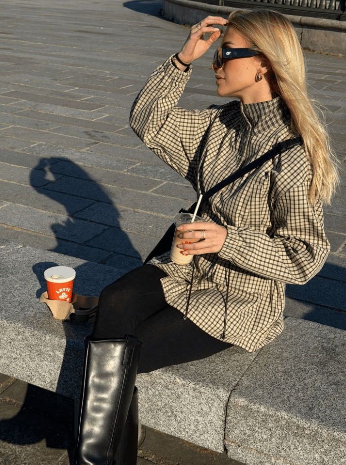 SOERA Ellen High-Neck Plaid Jacket - Jacket - SOERA-690371-GRE-L-40355 L