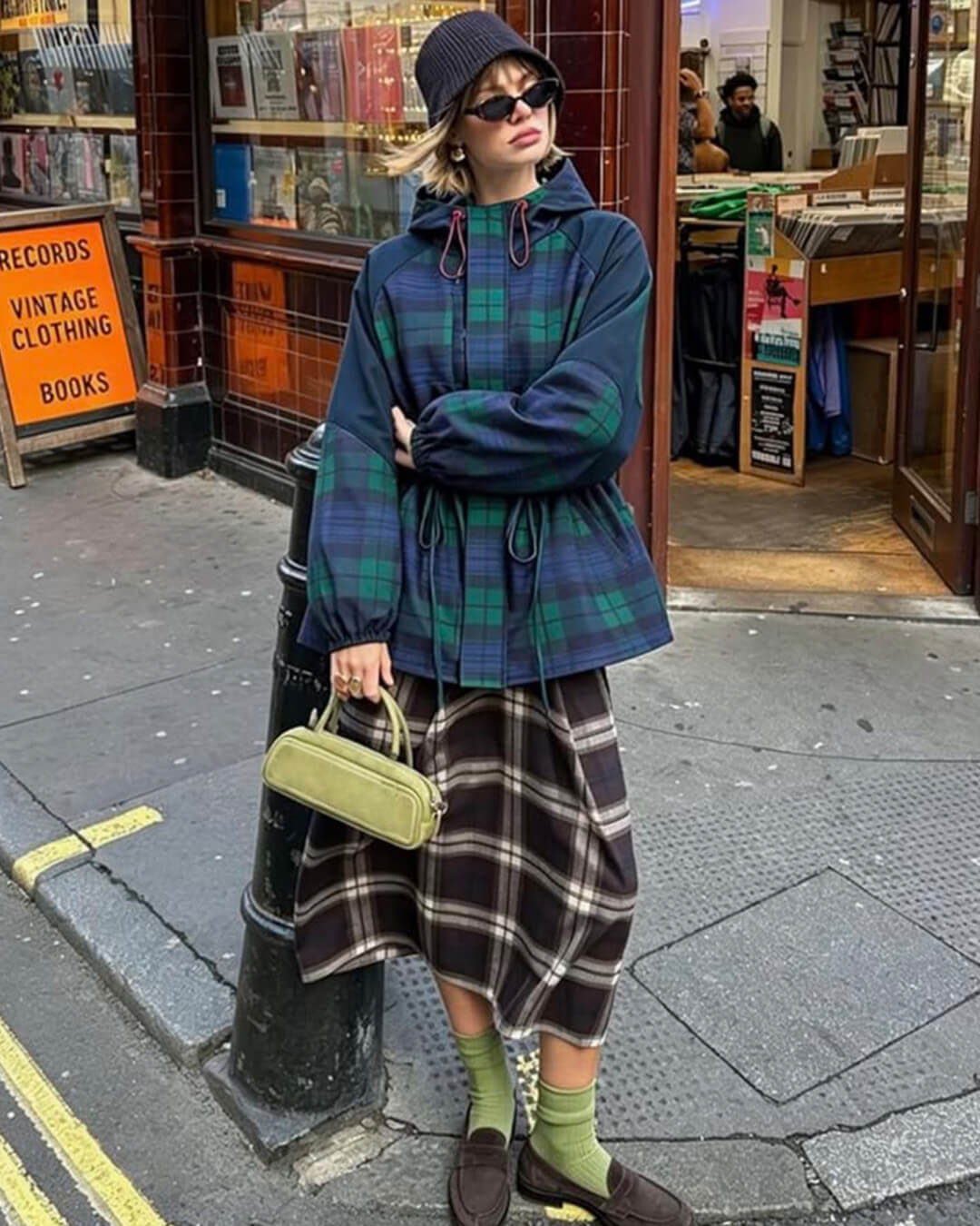 Veste à carreaux oversize Emma avec laçage
