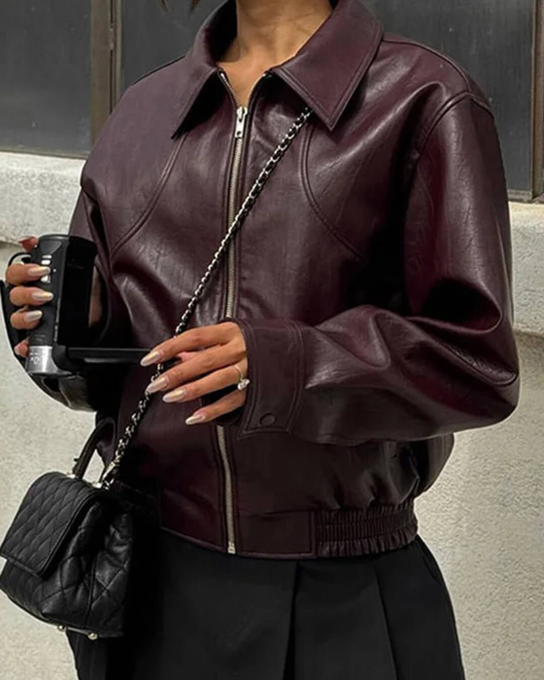 SOERA Fiona Faux Leather Lapel Jacket - Jacket - SOERA-887299-WIN-M-86435 Wine Red M