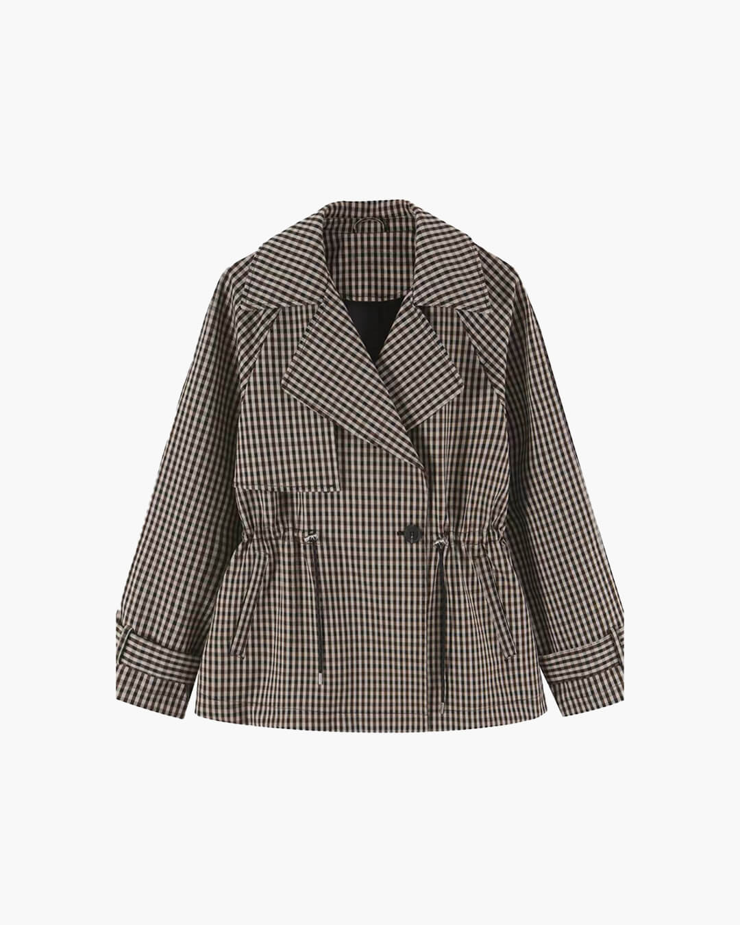 SOERA Helena Drawstring Gingham Short Trench - Jacket - SOERA-913603-GIN-XS-25987 Beige XS