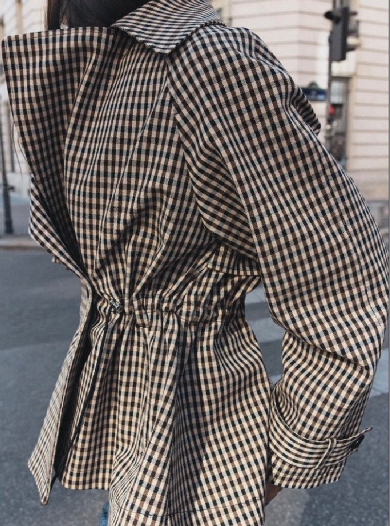 SOERA Helena Drawstring Gingham Short Trench - Jacket - SOERA-913603-GIN-XS-25987 Beige XS