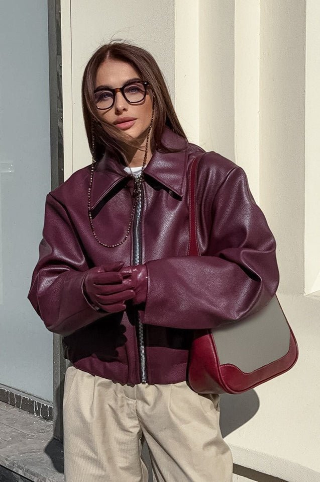 SOERA Ilona Faux Leather Matte Moto Jacket - Jacket - SOERA-522243-RED-S-36131 Burgundy S