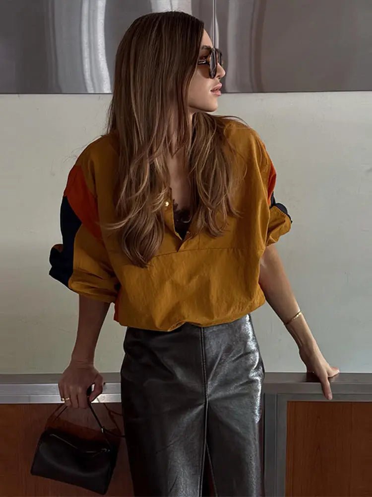SOERA Nerea Oversized Colorblock Cropped Jacket - Jacket - SOERA-939395-DEF-OS-54949 Brown L