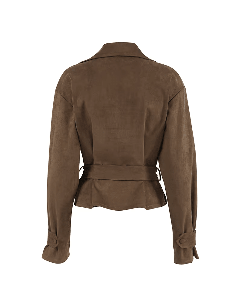 SOERA Ruth Faux Suede Belted Wrap Jacket - Jacket - SOERA-364803-BRO-L-21699 Brown L