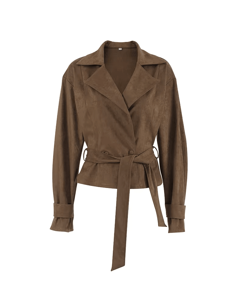 SOERA Ruth Faux Suede Belted Wrap Jacket - Jacket - SOERA-364803-BRO-L-21699 Brown L
