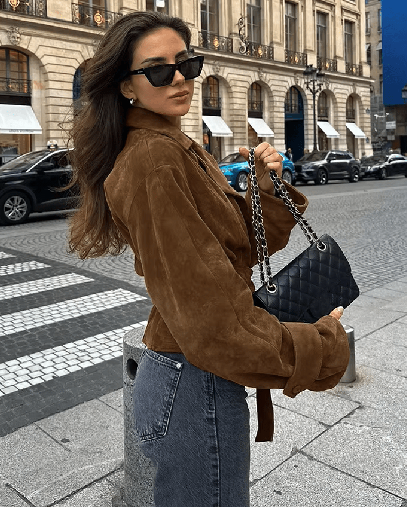 SOERA Ruth Faux Suede Belted Wrap Jacket - Jacket - SOERA-364803-BRO-L-21699 Brown L