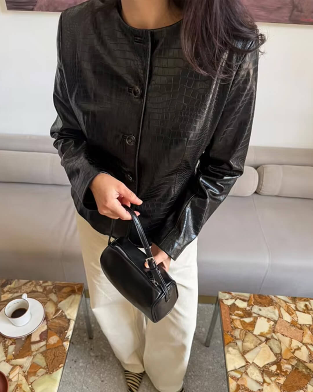 SOERA Sandra Croc Embossed Faux Leather Jacket - Jacket - SOERA-971523-BLA-S-60067 Black S