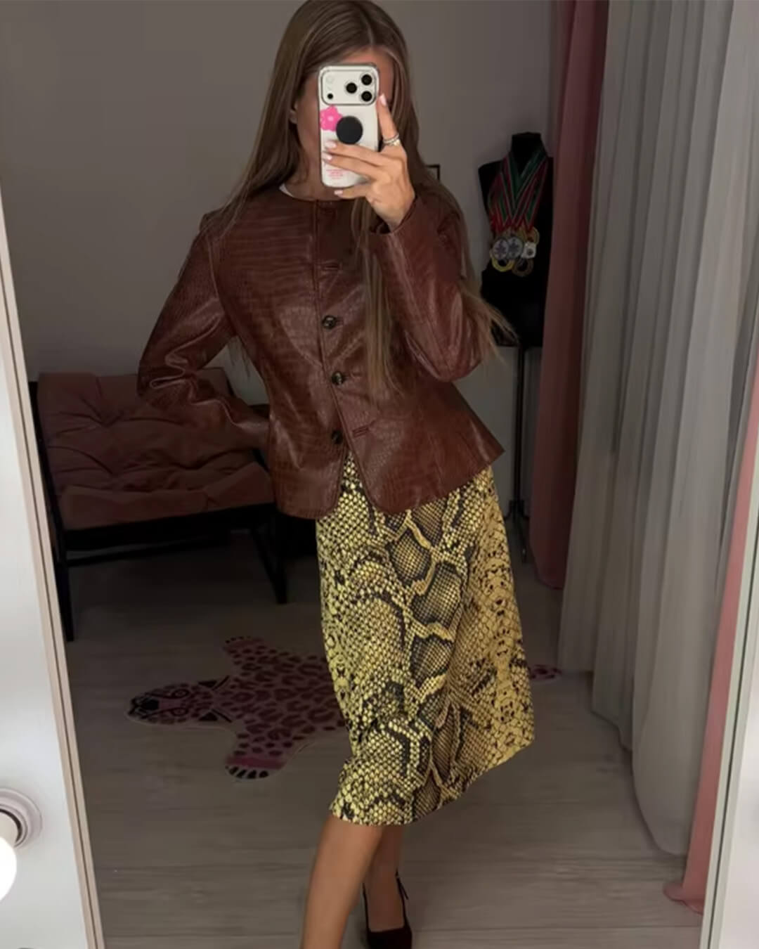 SOERA Sandra Croc Embossed Faux Leather Jacket - Jacket - SOERA-971523-BRO-S-58371 Brown S
