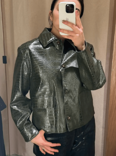 SOERA Svea Crocodile Embossed Leather Jacket - Jacket - SOERA-382403-GRE-S-78275 Green S
