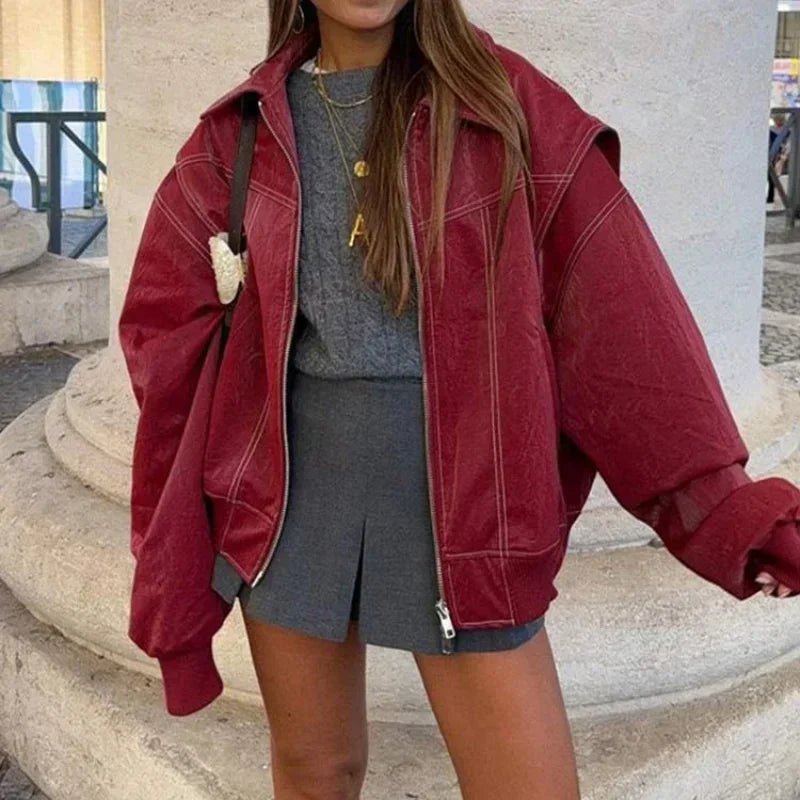 SOERA Alison Zip‑Up Lapel Collar Jacket - Jackets - SOERA-007939-DEF-OS-98563 Red XS