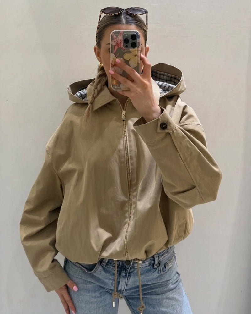 SOERA Angela Drawstring Hooded Zip Jacket - Jackets - SOERA-216963-1-S-79843 Beige S