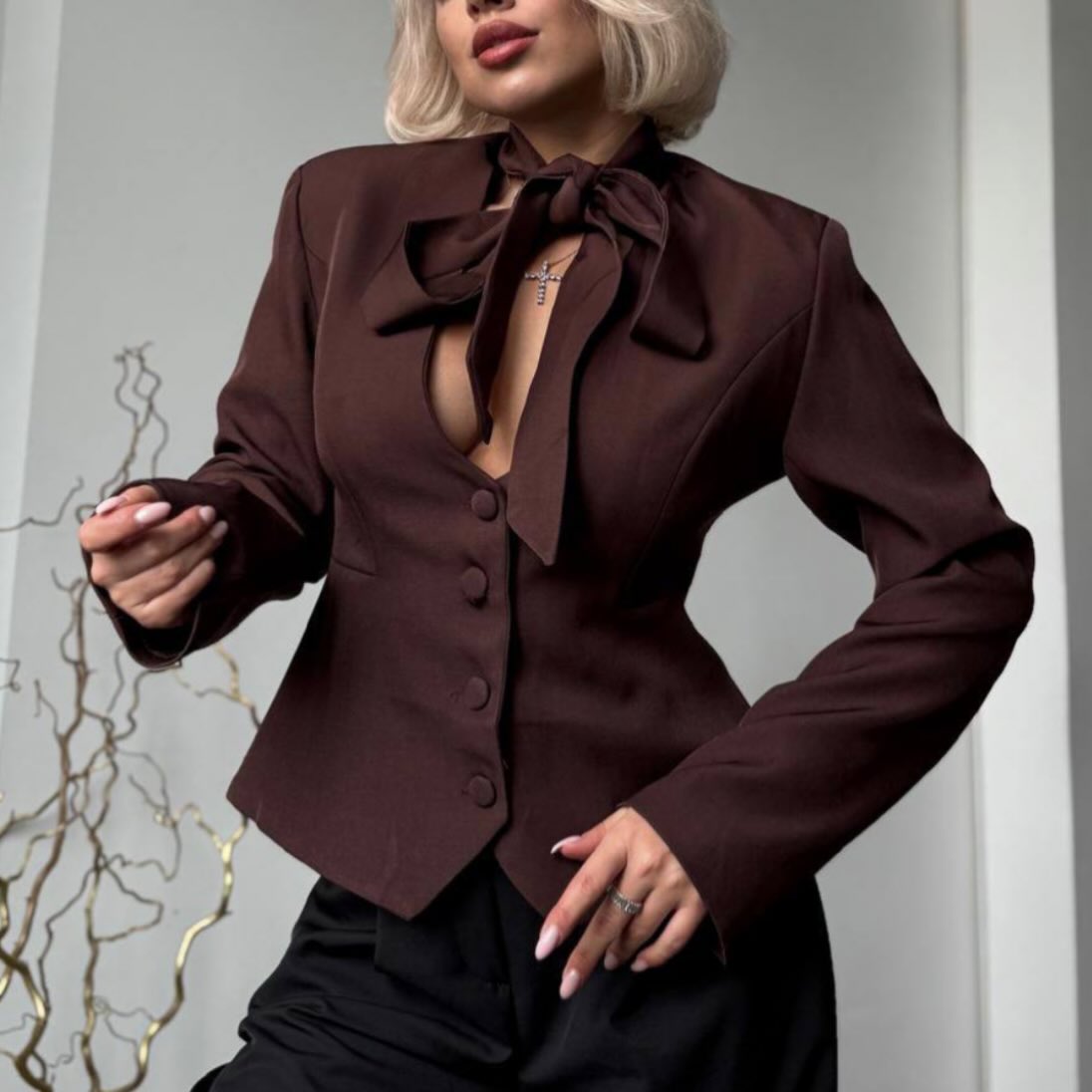 SOERA Angie Lace Up Blazer - Jackets - 1005010034759358-;Gh1775118415752945273 Brown S