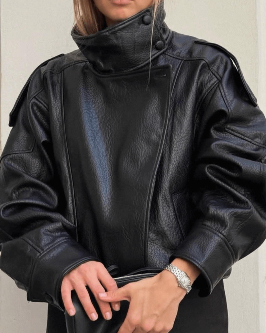 Veste asymétrique Carla en cuir végétal