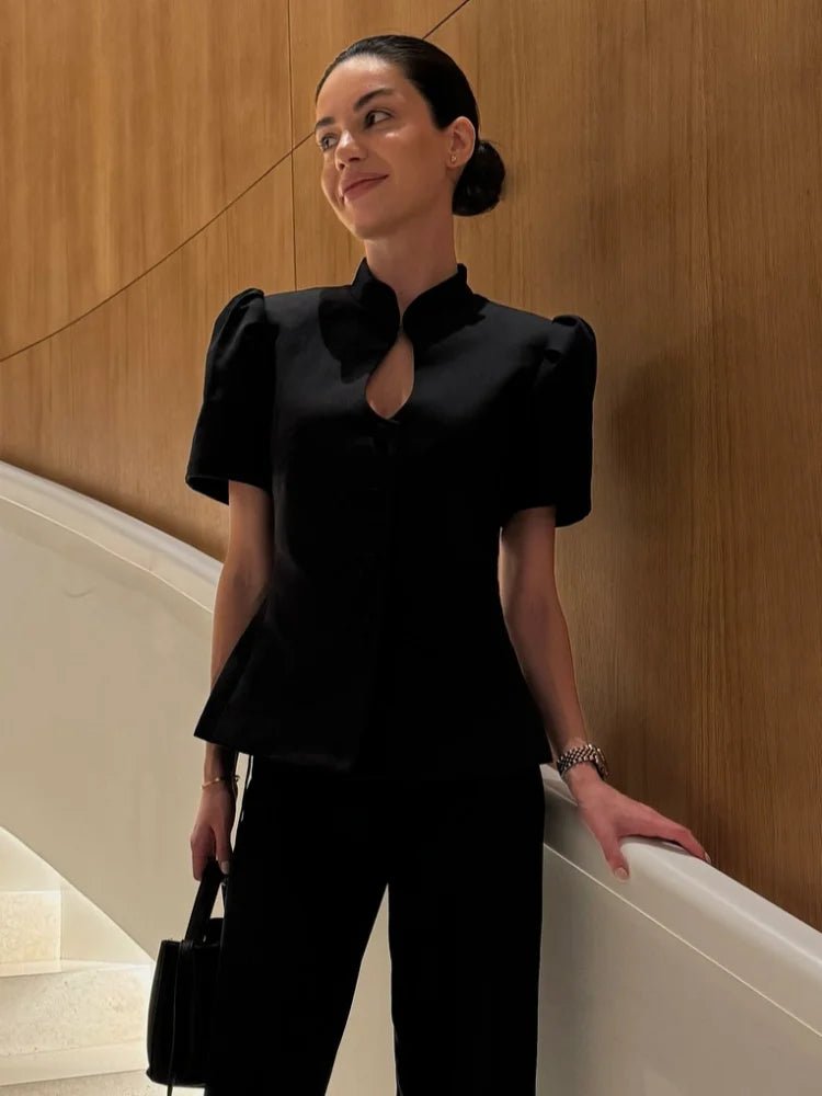 SOERA Collette Stand Collar Top - Jackets - 1005009249508234-;yL1773648365519074018 Black L