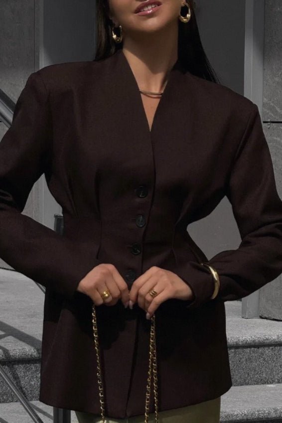 SOERA Daniela Cinched Collarless Blazer - Jackets - xm1770276357225603494 Brown M