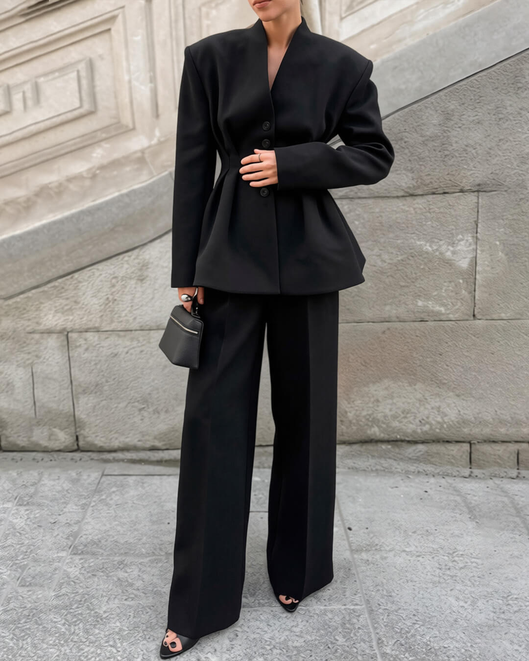 SOERA Empress Ruched - Waist V - Neck Blazer - Jackets - lf1770276357227267090 Black S