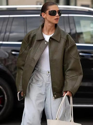 Gina Faux Leather Bomber Jacket