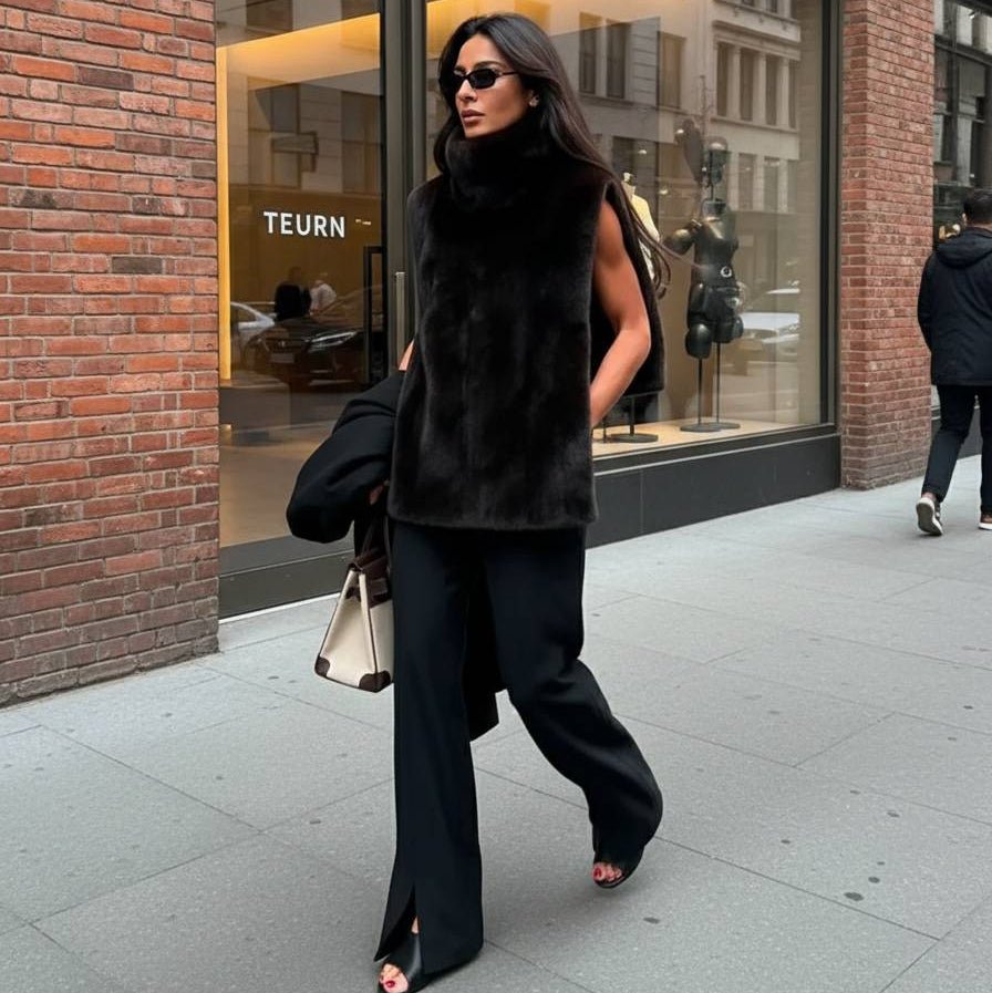 SOERA Rina Faux Fur Turtleneck Vest - Jackets - kL1765714530914478151 Black