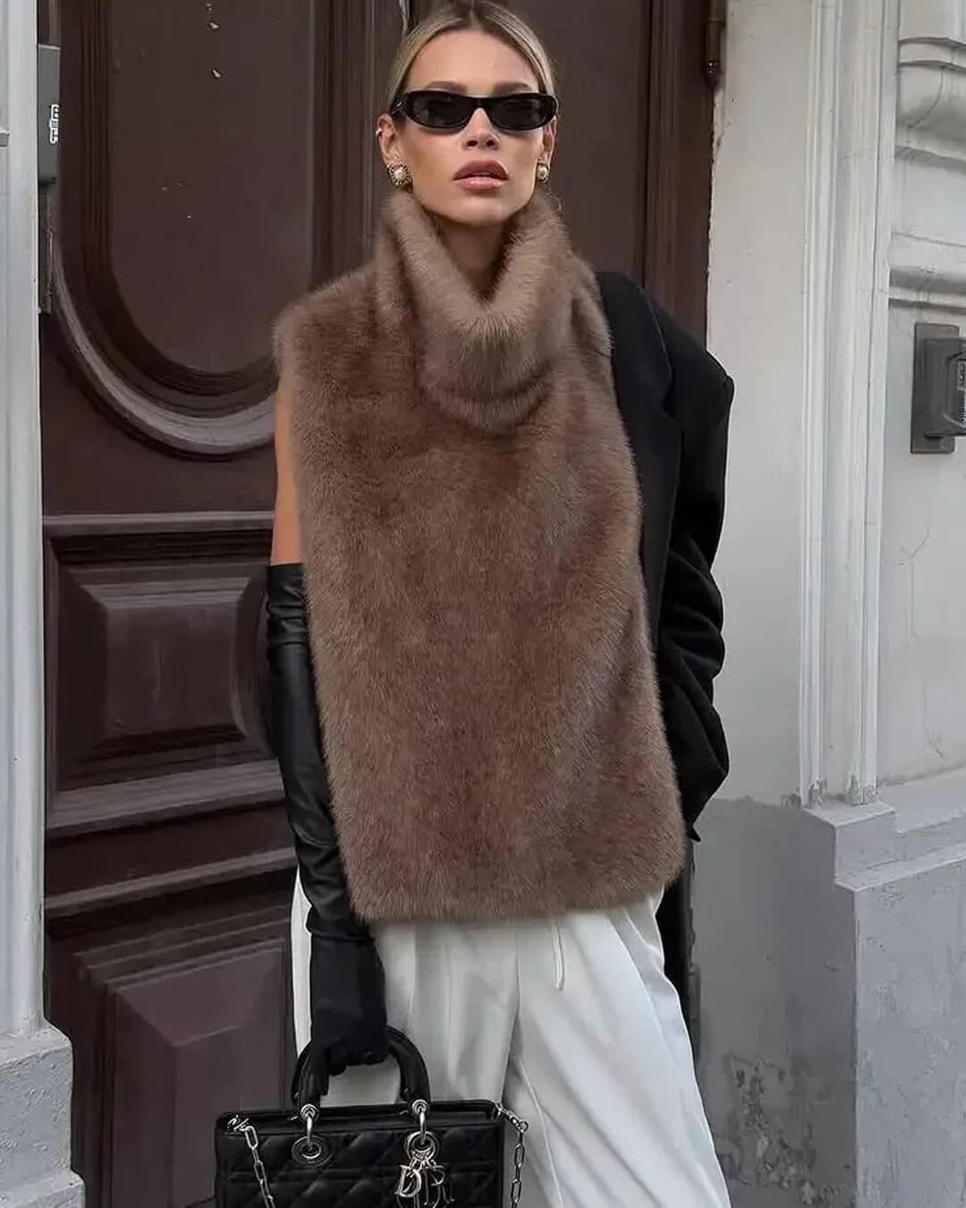 SOERA Rina Faux Fur Turtleneck Vest - Jackets - pq1765714530914727109 Brown