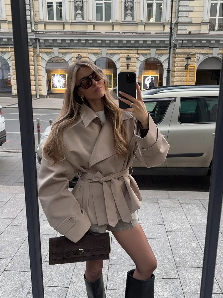 SOERA Sandy Lace Up Short Trench Coat - Jackets - 1005010782864095-;cR1773321573223247772 Beige S