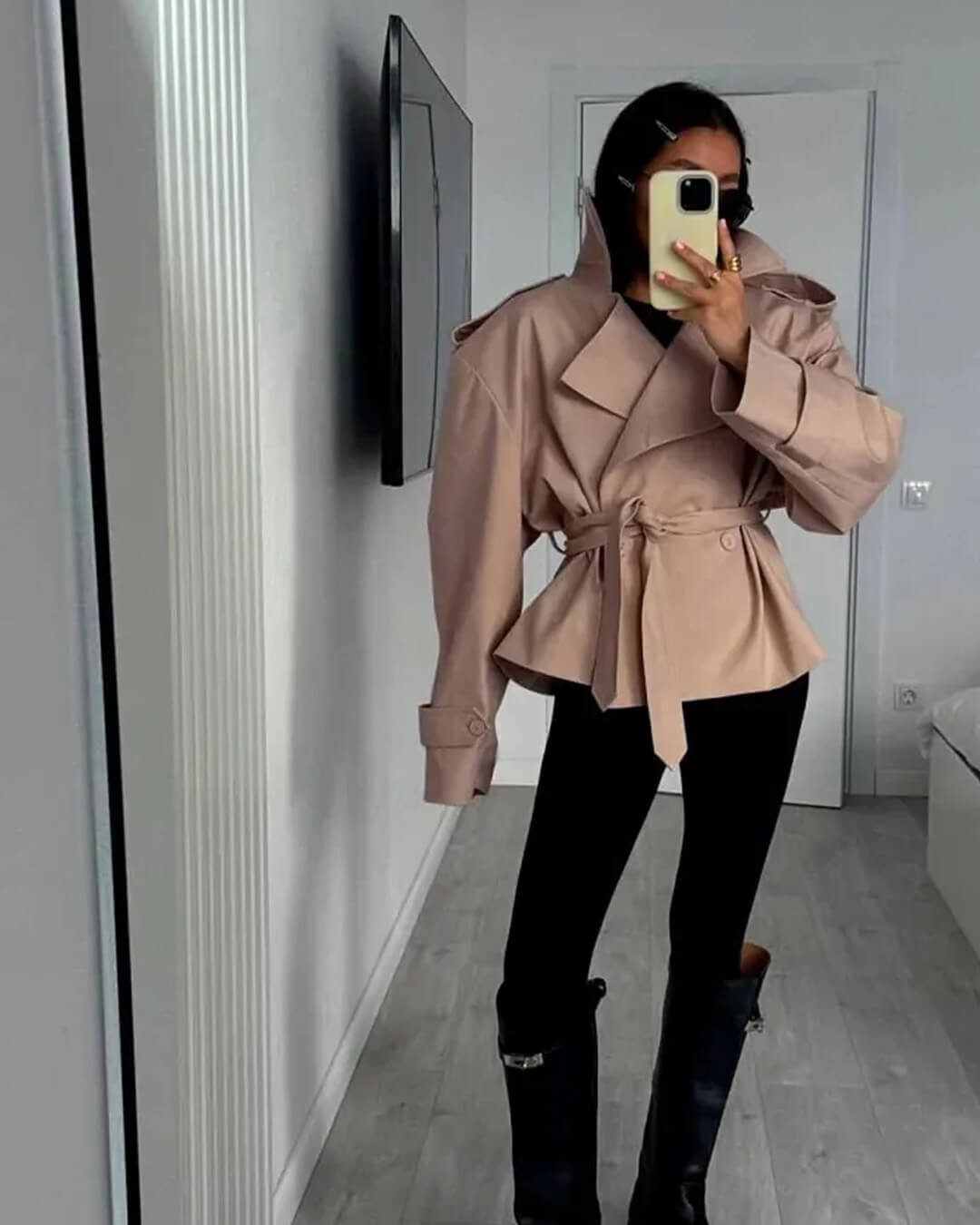 SOERA Sandy Lace Up Short Trench Coat - Jackets - 1005010782864095-;rk1773321573223317098 Black XS