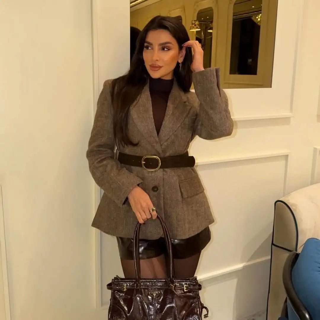 SOERA Yalina Herringbone Blazer with Belt - Jackets - 1005010788684149-;oq1773374039125091933 XS