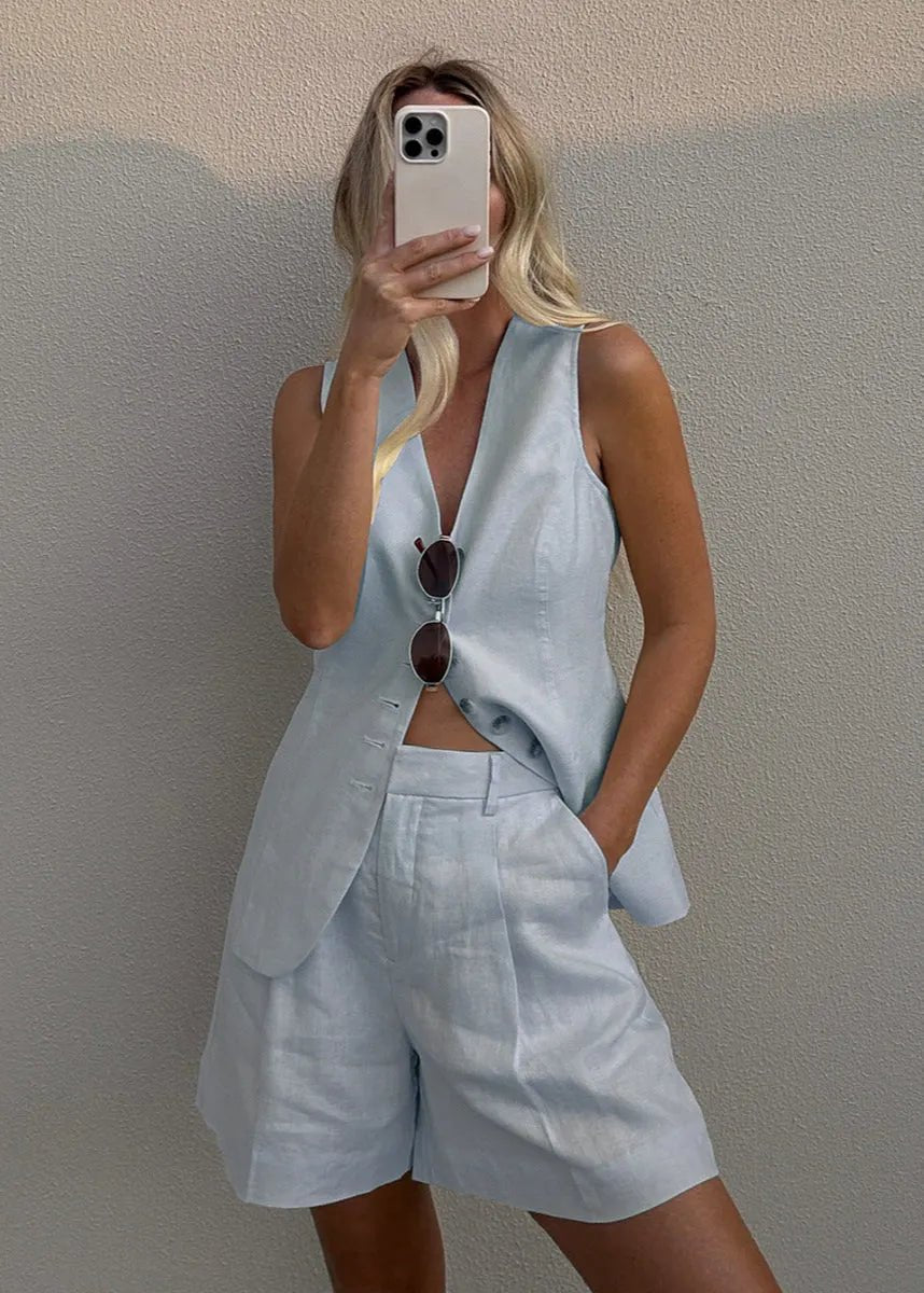SOERA Bianca Tailored Vest and Shorts Set - Jumpsuit -  Blue S