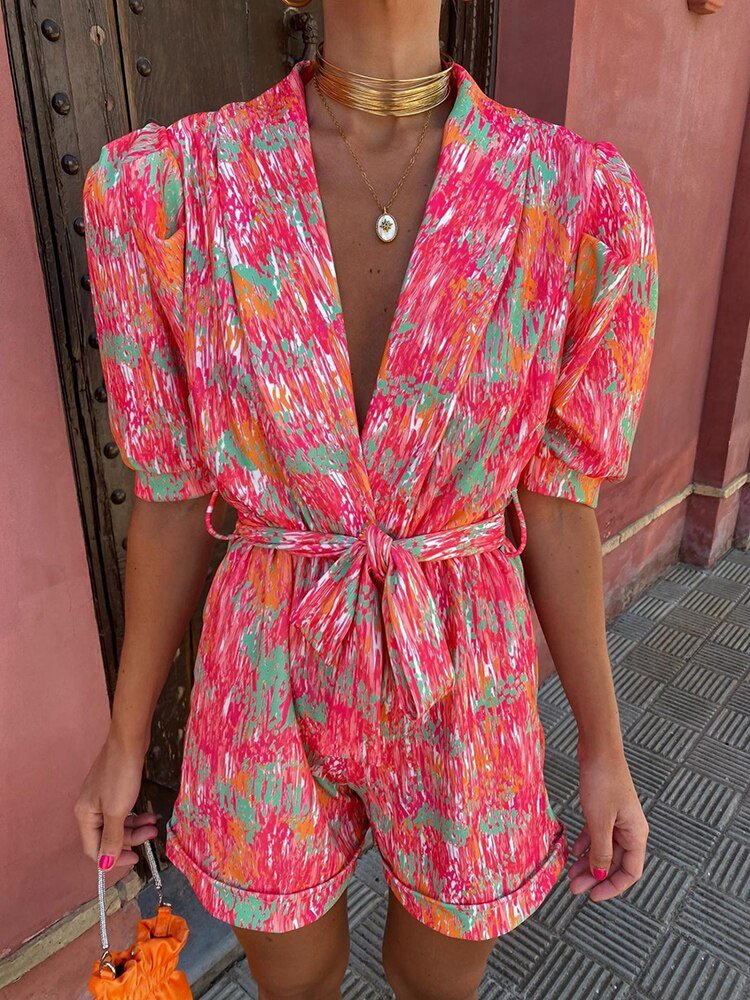 SOERA Bianca Festival Print Belted Playsuit - Jumpsuits & Rompers -  Pink S