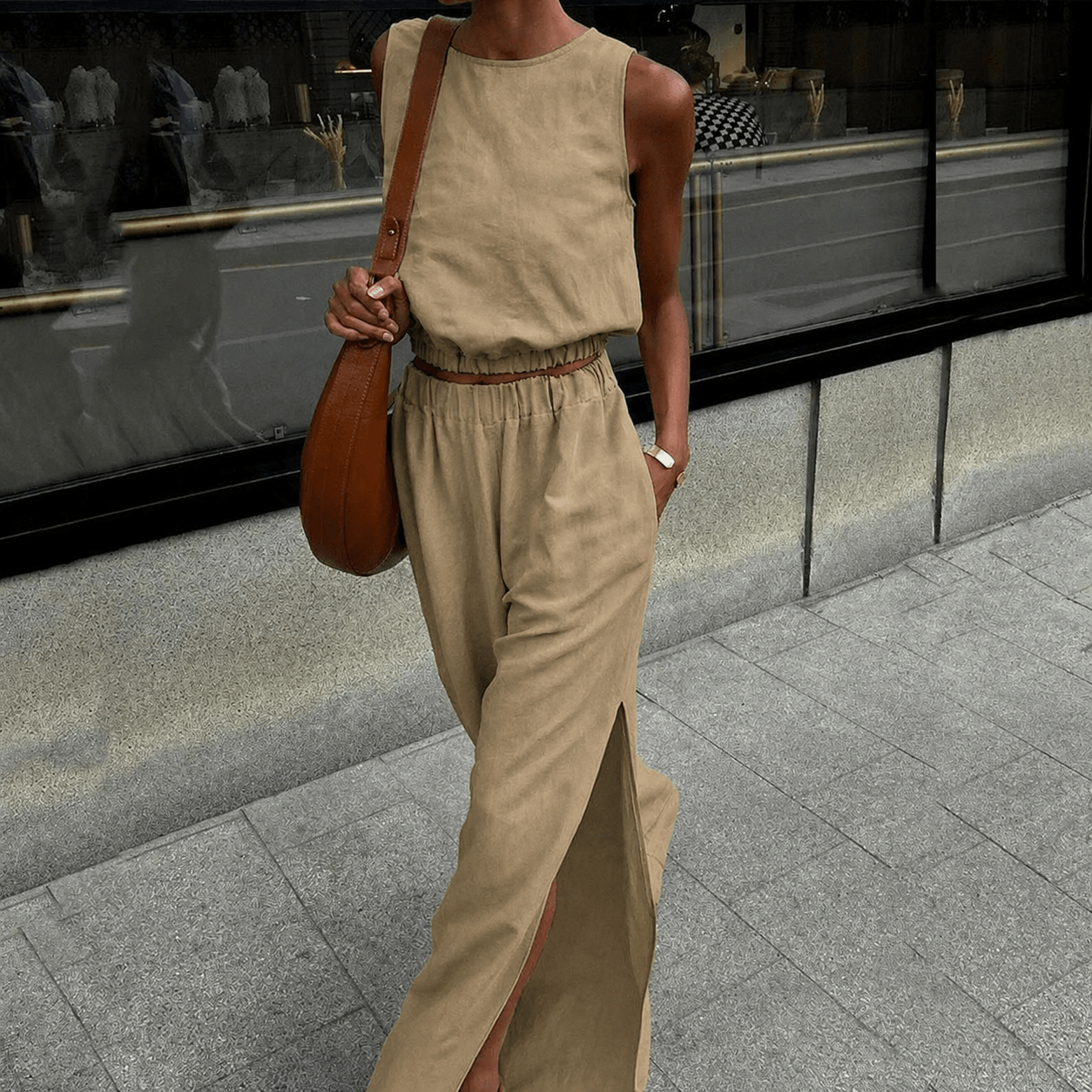 SOERA Hilde Cotton Linen Two-Piece Set - Jumpsuits & Rompers -  Khaki S