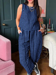 Ensemble Wren gilet sans manches à carreaux et pantalon neuf points