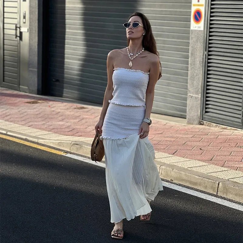 SOERA Beatrice Knitted Tank & Pleated Skirt Set - Matching Sets -  Beige Top M