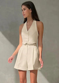 Bianca ensemble gilet ajusté à bretelles et short
