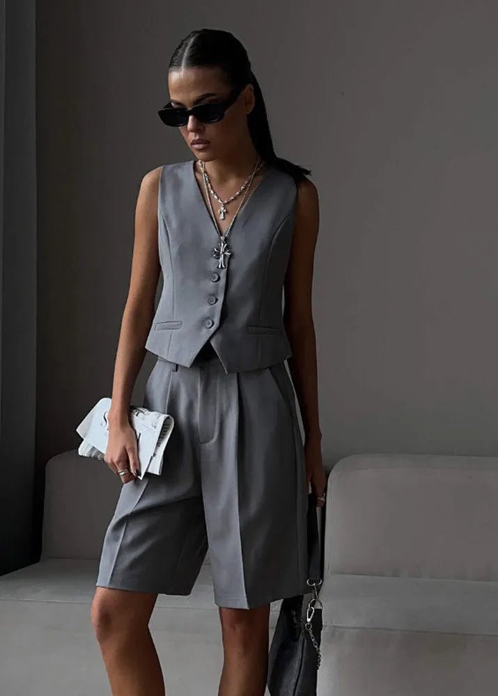 SOERA Bianca Tailored Vest & Bermuda Shorts Set - Matching Sets -  Gray S