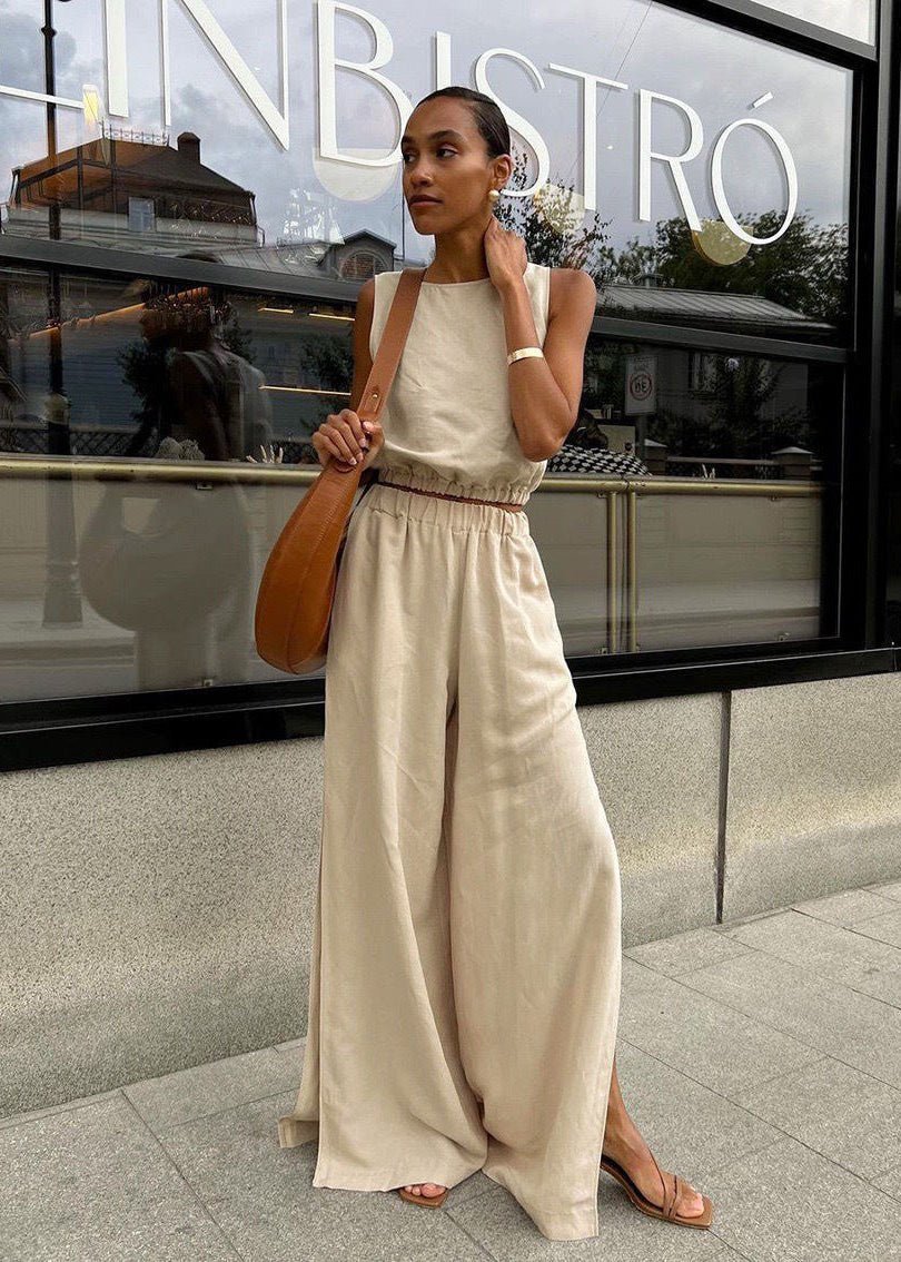 SOERA Celeste Wide - Leg Palazzo Set - Matching Sets -  Beige S