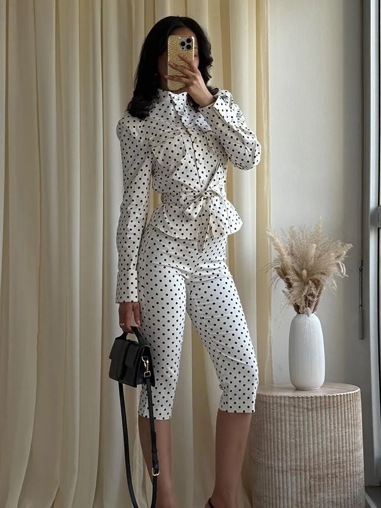 SOERA Cherry Polka Dot Jacket Capri Pants Set - Matching Sets - 1005011848112484-;lb1775031592086290901 Pants XS