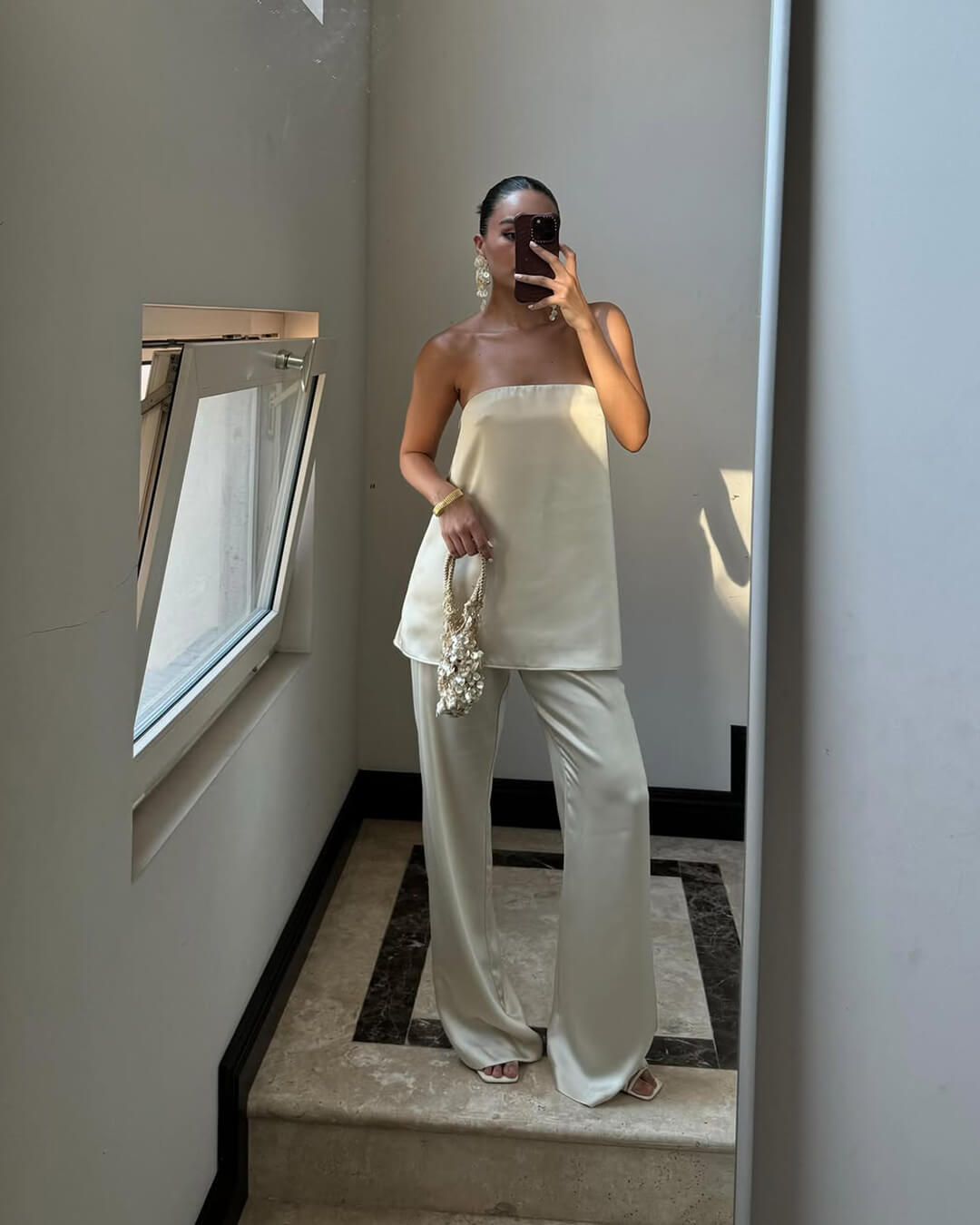 SOERA Claudine Satin Bandeau Pants Suit - Matching Sets - HU1774004001183156259 Creme XS