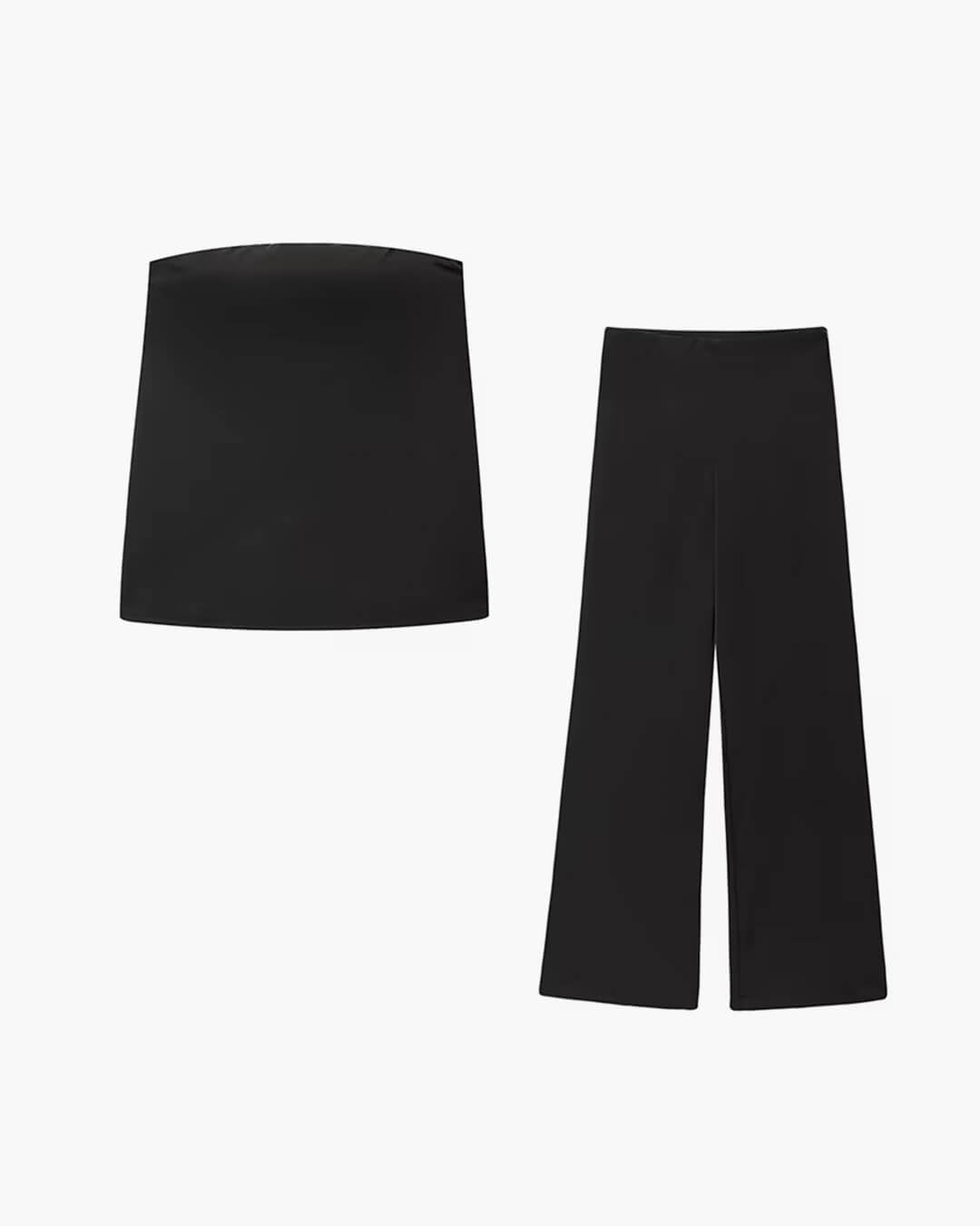 SOERA Claudine Satin Bandeau Pants Suit - Matching Sets - pE1774004001182574460 Black S