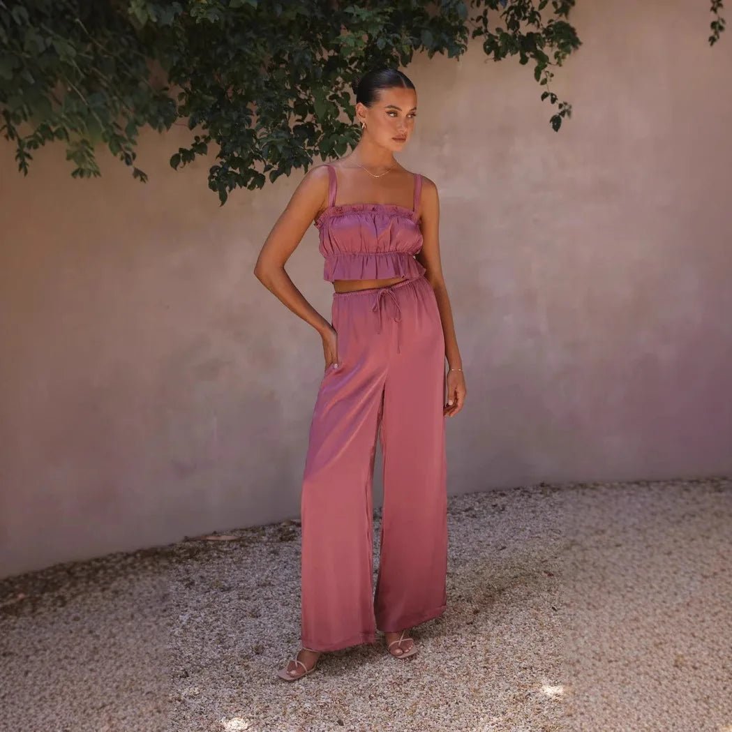 SOERA Serena Wide Leg Ruffle Set - Matching Sets -  Pink XS