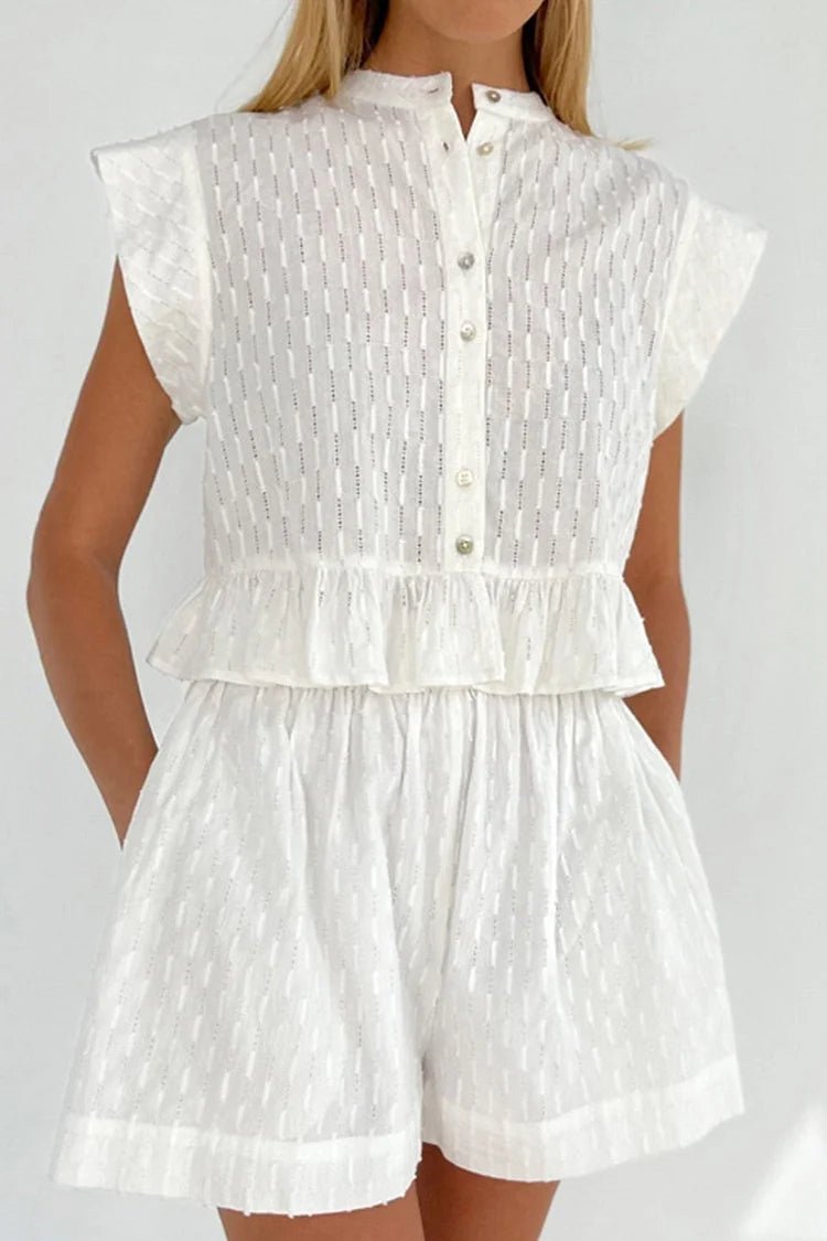 SOERA Tanya Ruffled Short Sleeve Shorts Set - Matching Sets - 1005009280857901-;RL1776063225140683664 White S