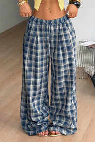 Lola Drawstring Wide Leg Plaid Pants