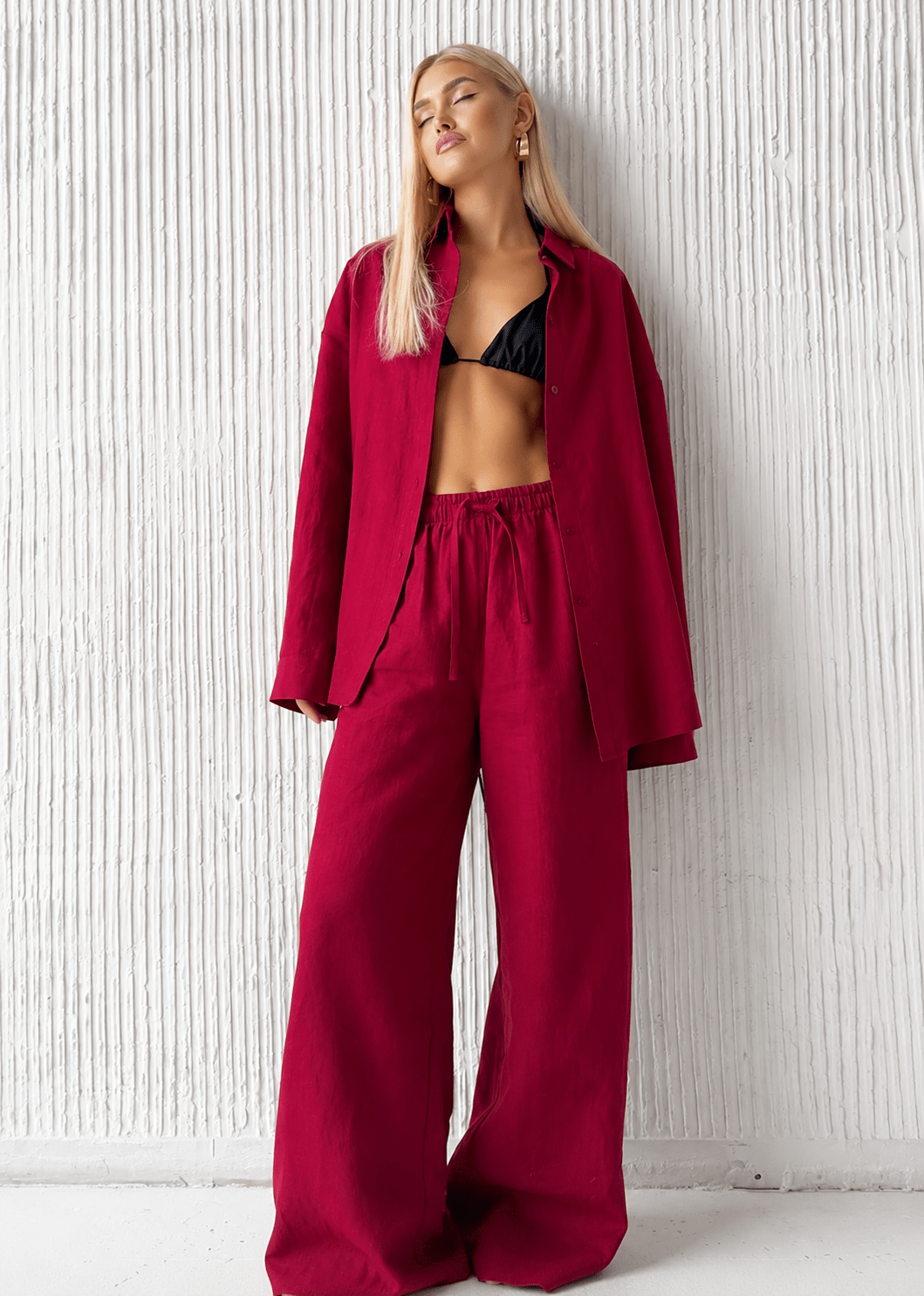 Adero chemise en coton coupe décontractée et pantalon à jambe large - ensemble
