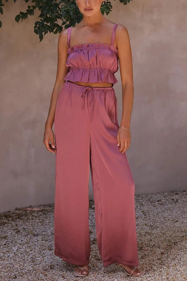 SOERA Julianne Ruffle Top Elastic Waist Pants Set - Set - tj1776125365231389724 Dusty Rose S