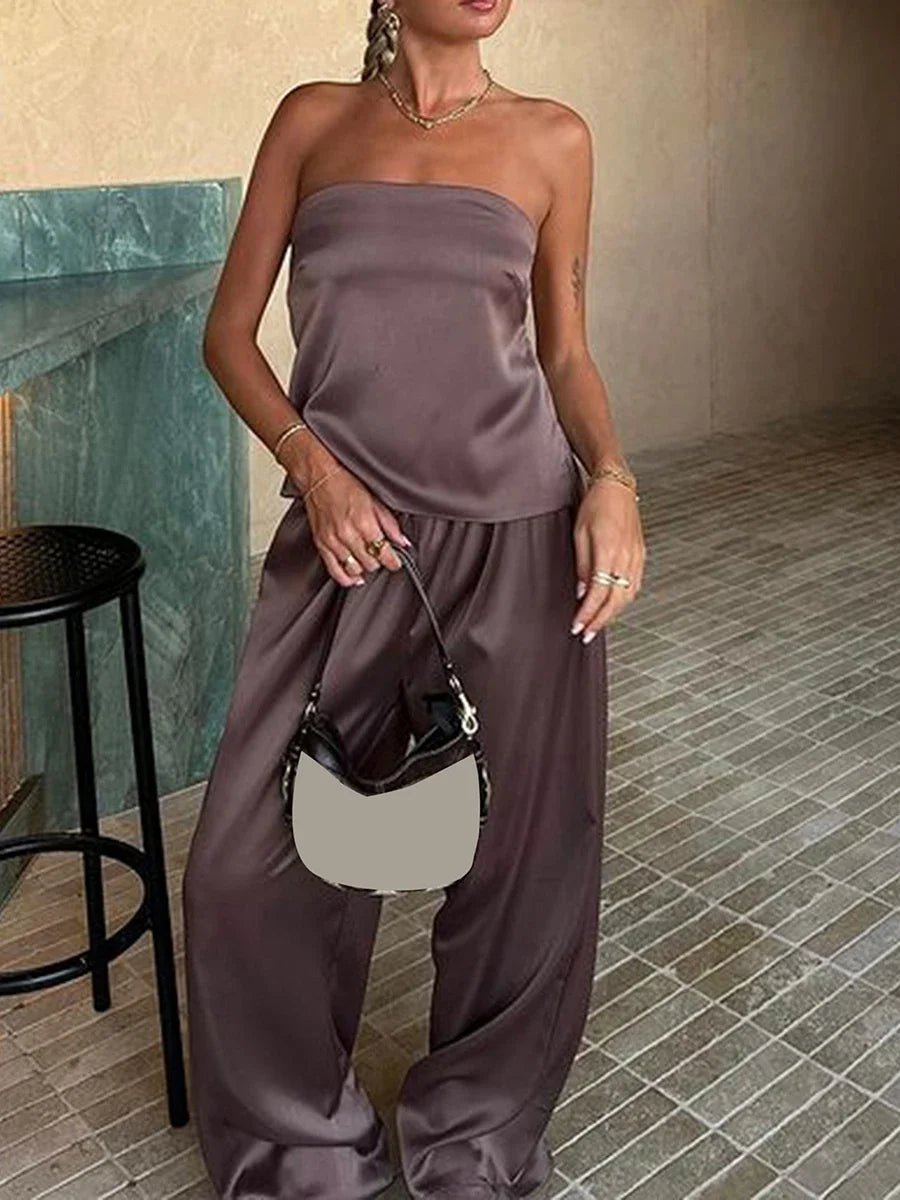 Ensemble satin à jambes larges Chandra