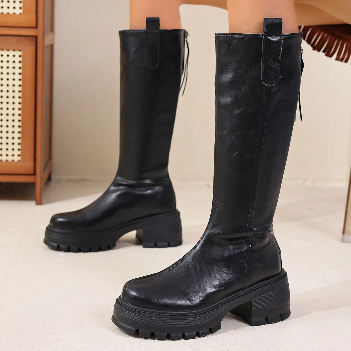SOERA Feliz Knee High Leather Boots - Shoes - 3256809919579161-;Ww1765284568929485499 Black 35