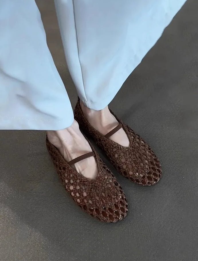 SOERA Francesca Hollow Woven Flat Shoes - Shoes - 1005009205383908-;fI1775031593753095570 Brown 35