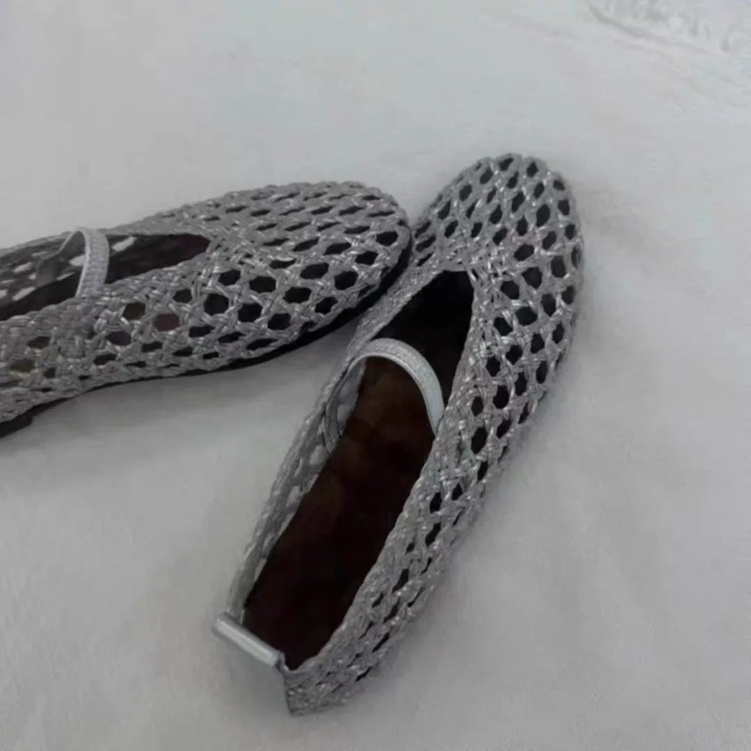 SOERA Francesca Hollow Woven Flat Shoes - Shoes - 1005009205383908-;sf1775031593753770219 Silver 37