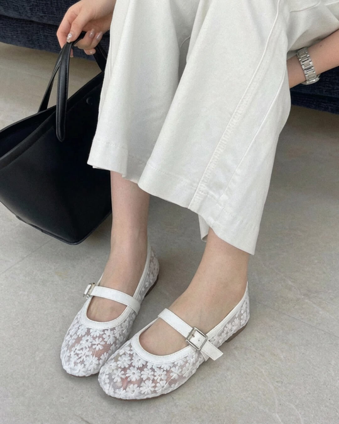 SOERA Helen Mesh Mary Jane Ballet Flats - Shoes - 1005010714131580-;fc1769140528171400004 White 35