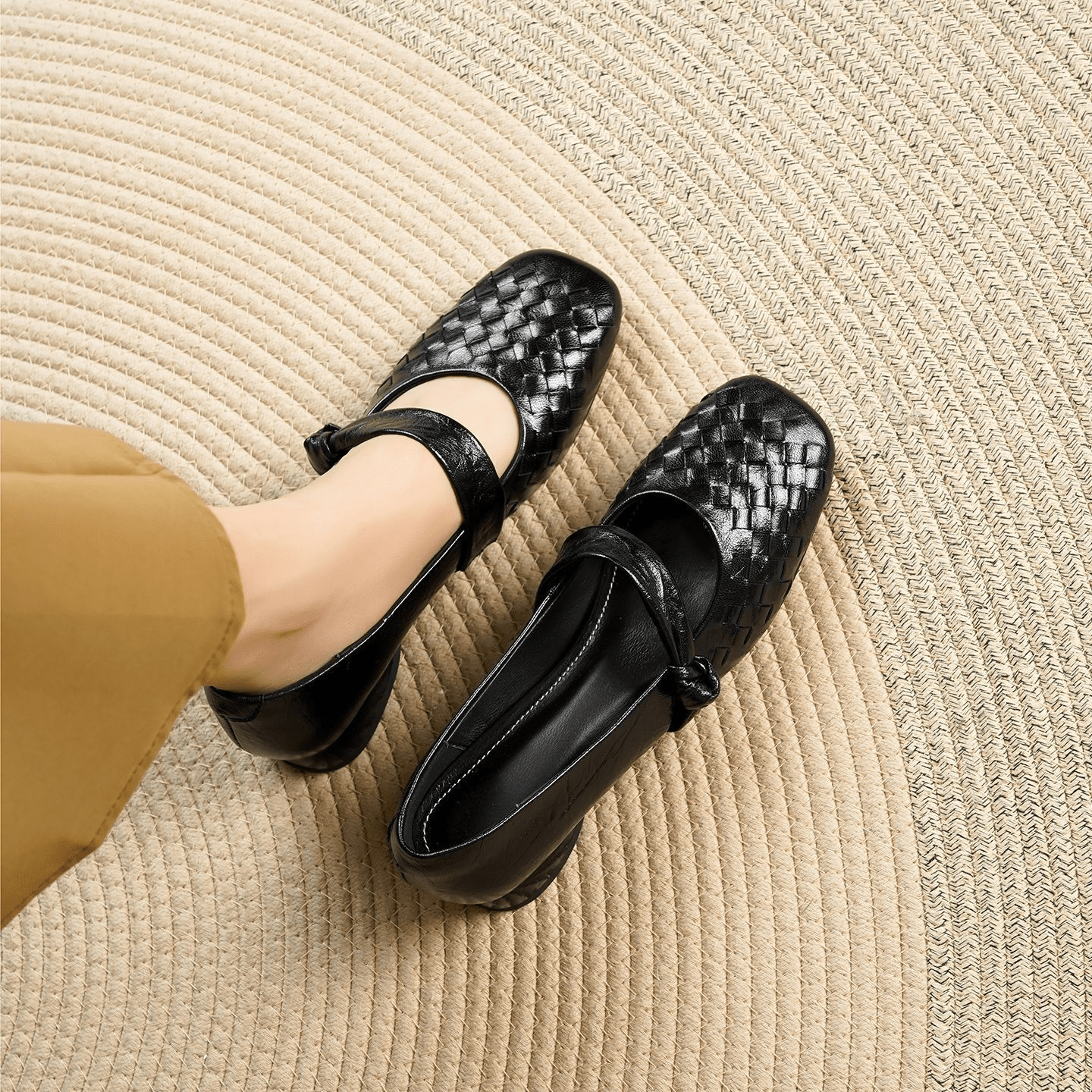 SOERA Lisbeth Woven Leather Flat Shoes - Shoes - 1005010392961053-;lj1770303445603296426 Black No. 1 35
